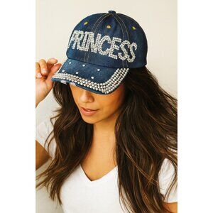 Princess Rhinestone Denim Cap For Women’s Adjustable Bling Hat  Bedazzled Brim